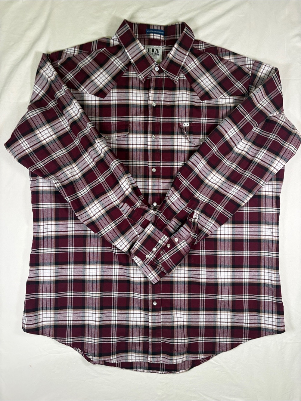 Ely Cattleman Men's Burgundy & White Plaid Button-Down Shirt